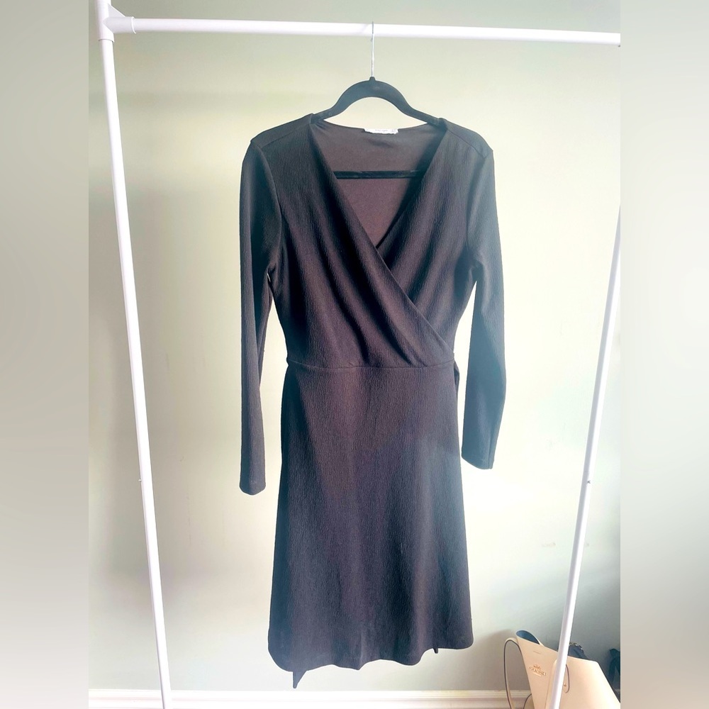 Mango Long Sleeve Black Wrap Dress size S